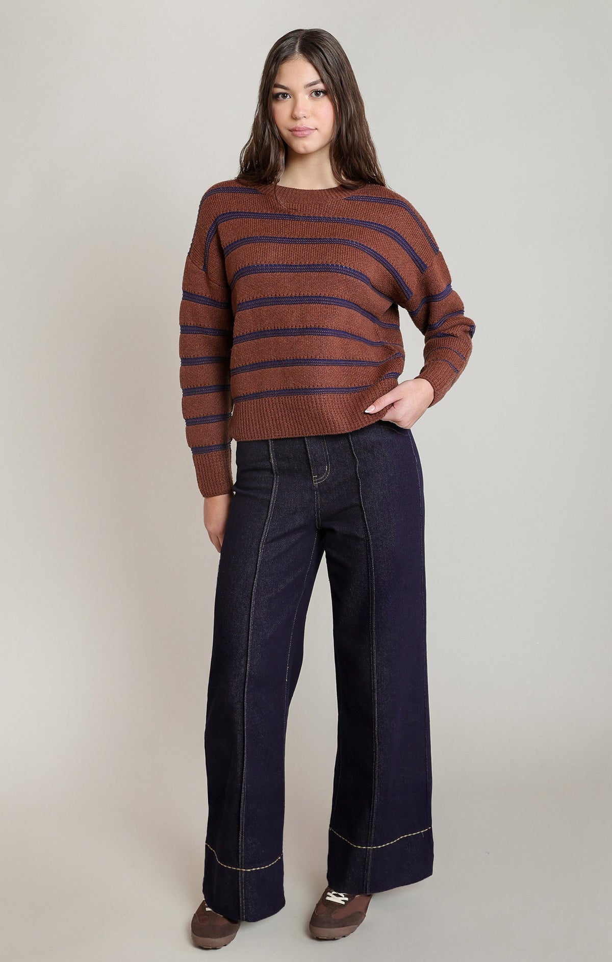 Striped wool-cashmere crewneck jumper