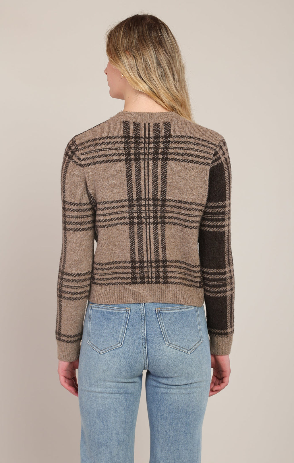 Relaxed Check Open-Front Cardigan