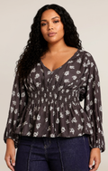 Floral Smocked Blouse with Elbow-Length Sleeves