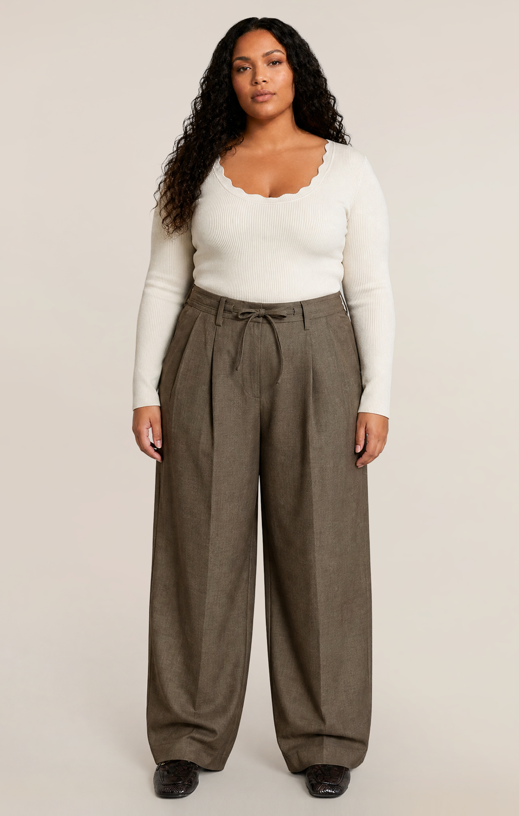 Pleated Drawstring Trousers with Tapered Legs