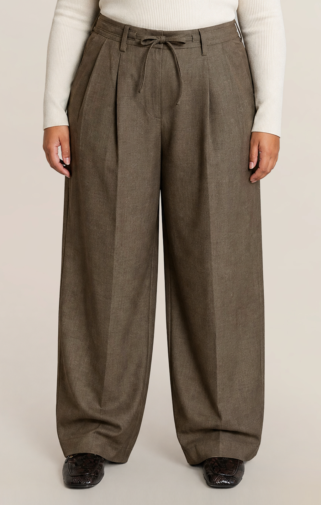 Pleated Drawstring Trousers with Tapered Legs