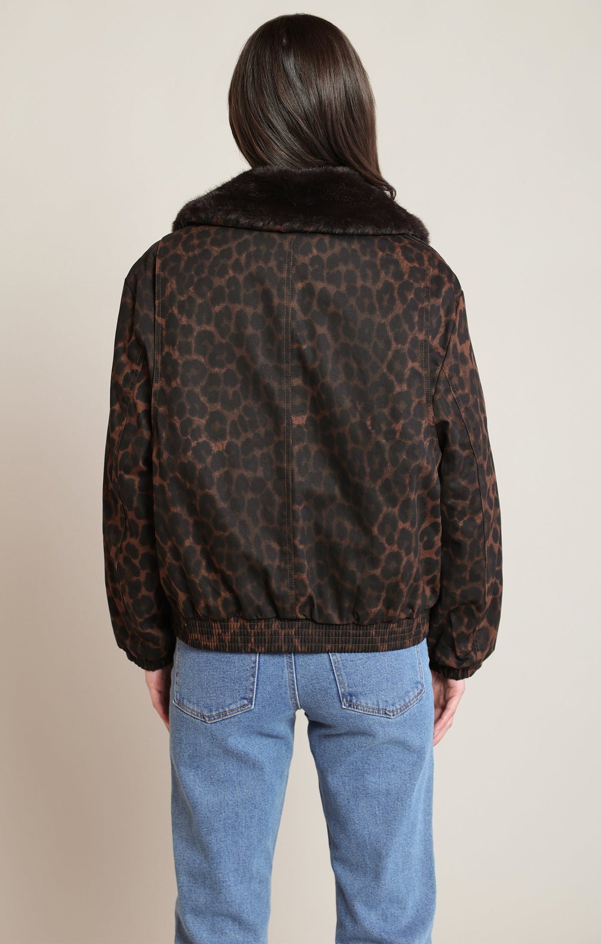 Leopard-Print Padded Zip-Front Bomber