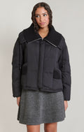 Quilted Puffer Jacket with Ribbed Funnel Collar