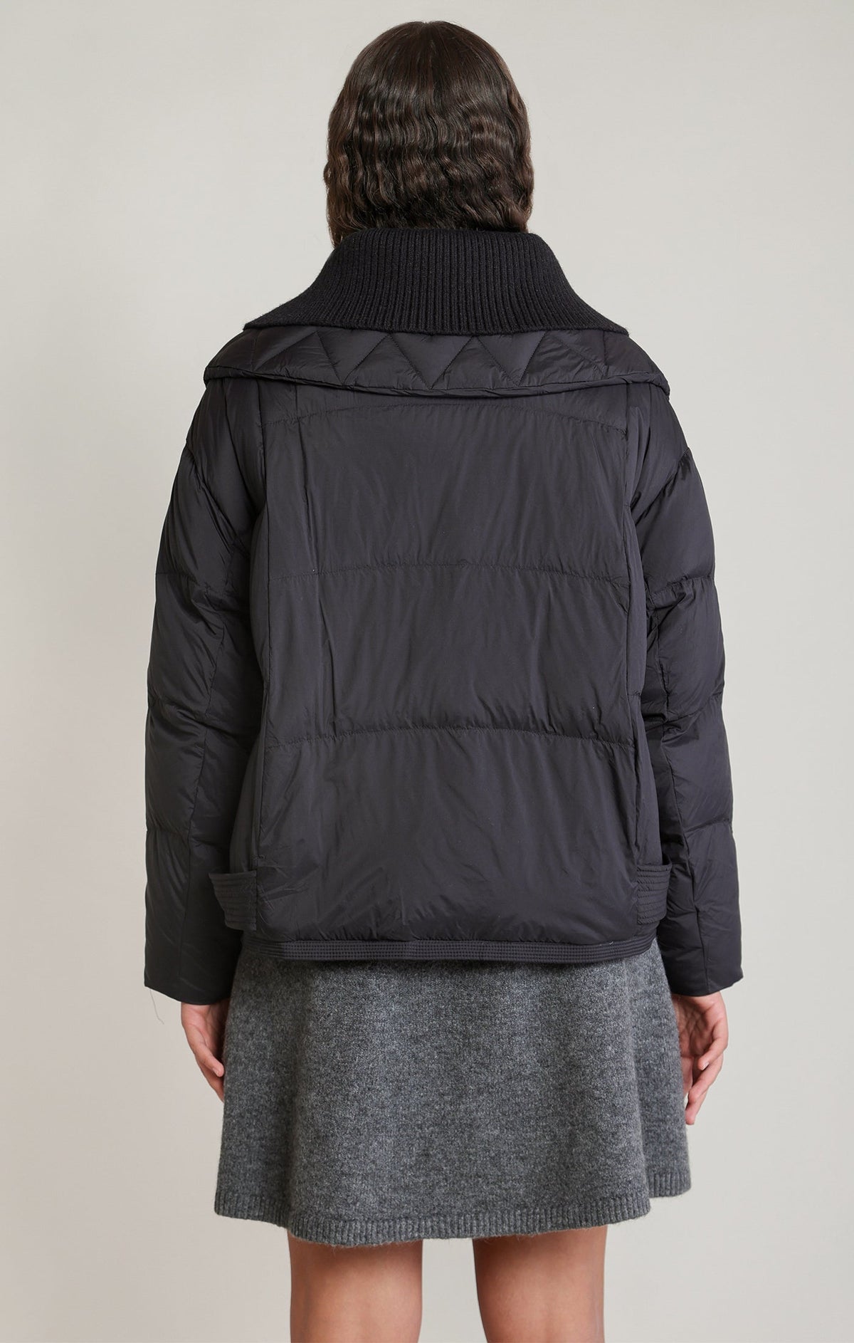 Quilted Puffer Jacket with Ribbed Funnel Collar