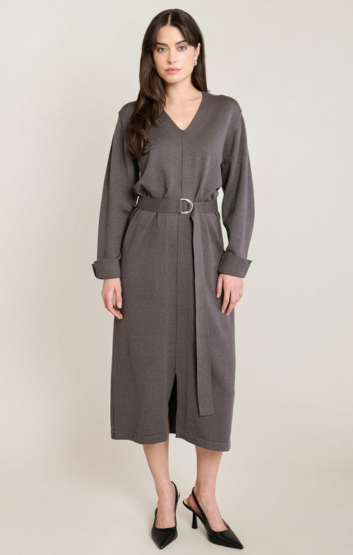 Belted Cotton-Blend Midi Jumper Dress