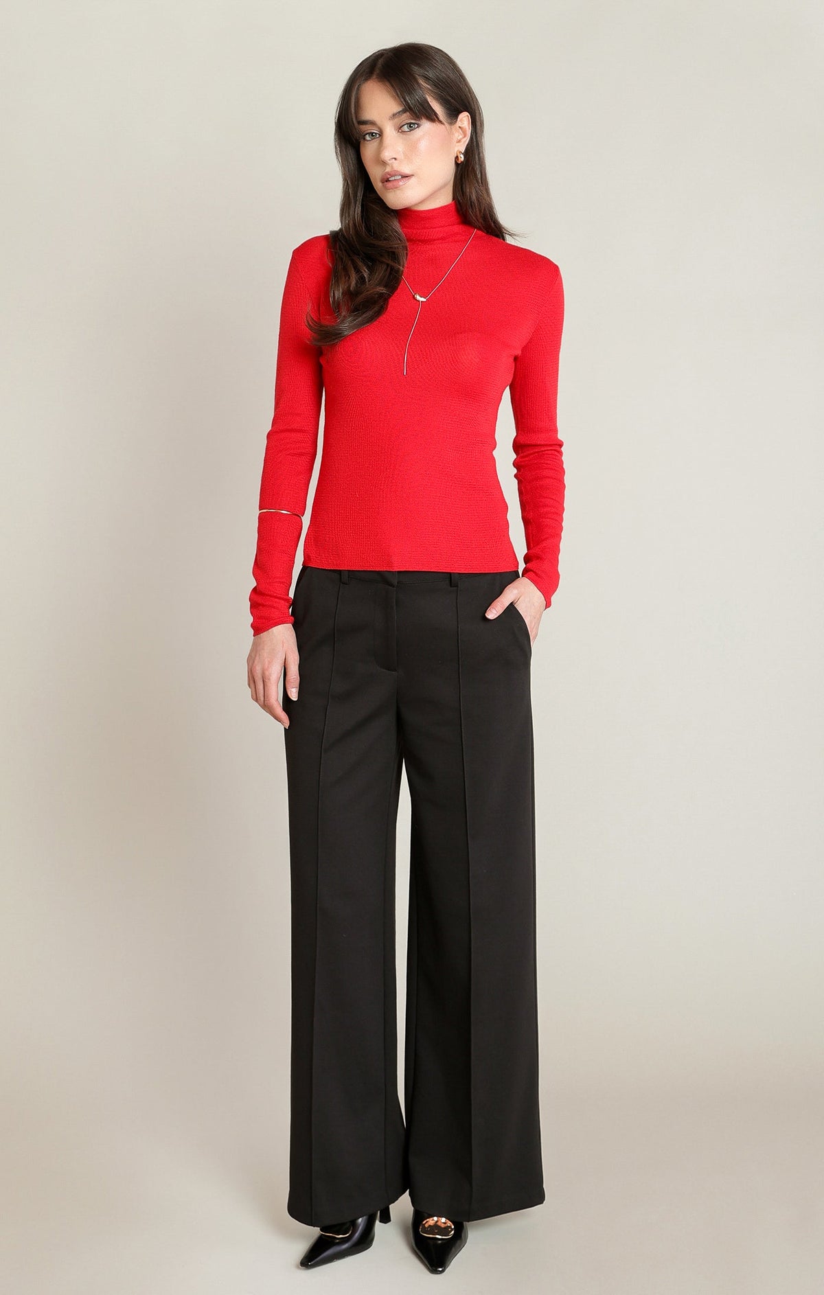 Fitted Fine-Knit Mock-Neck Jumper