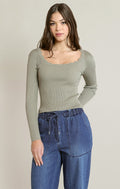 Scallop-Neck Long-Sleeve Knit Top