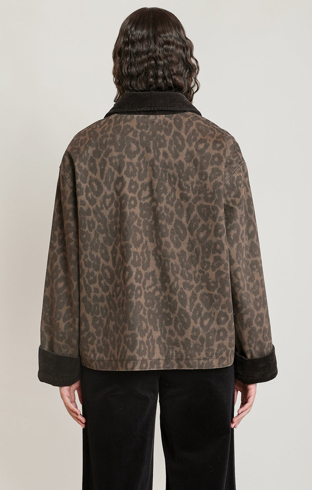 Leopard-Print Padded Denim Jacket