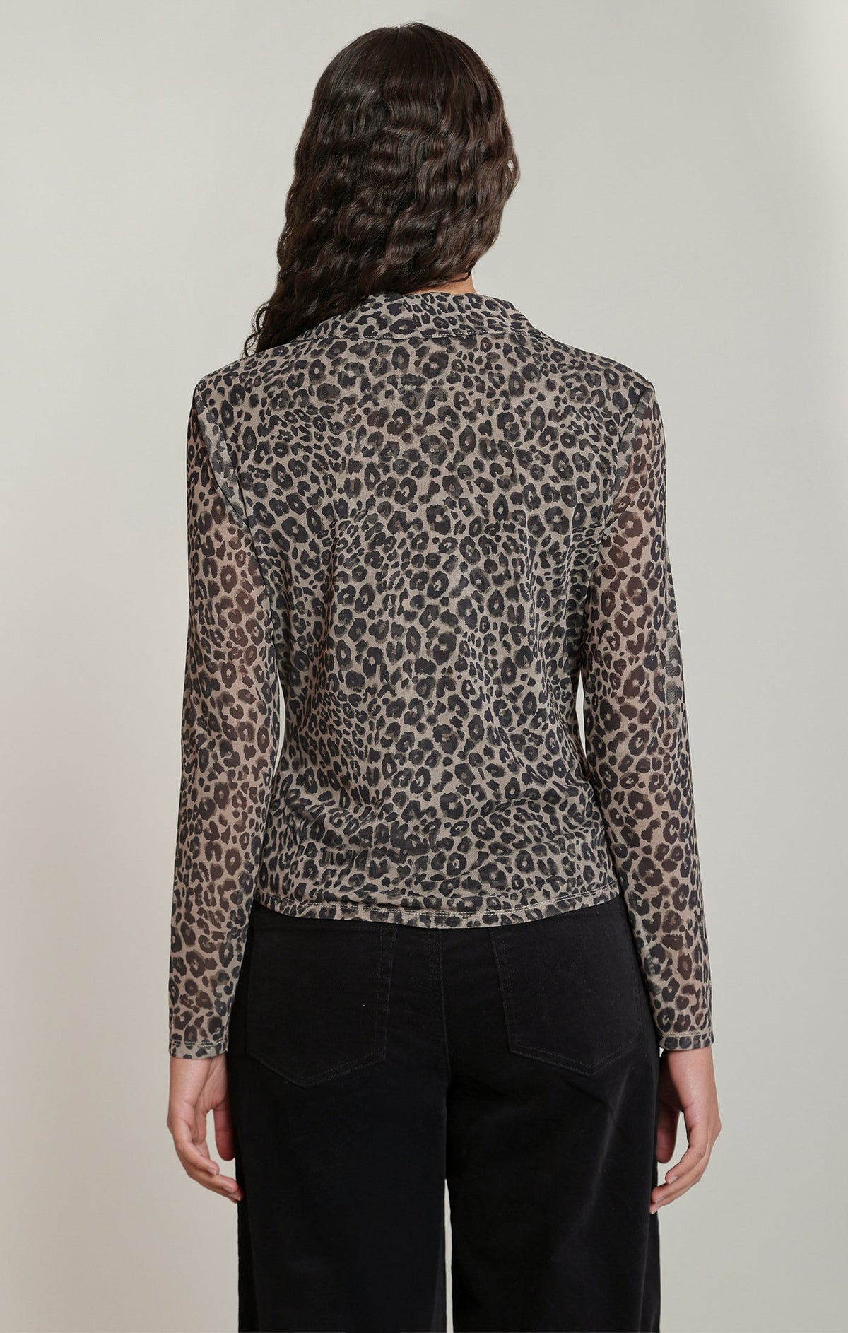 Leopard-Print Button-Front Mesh Top