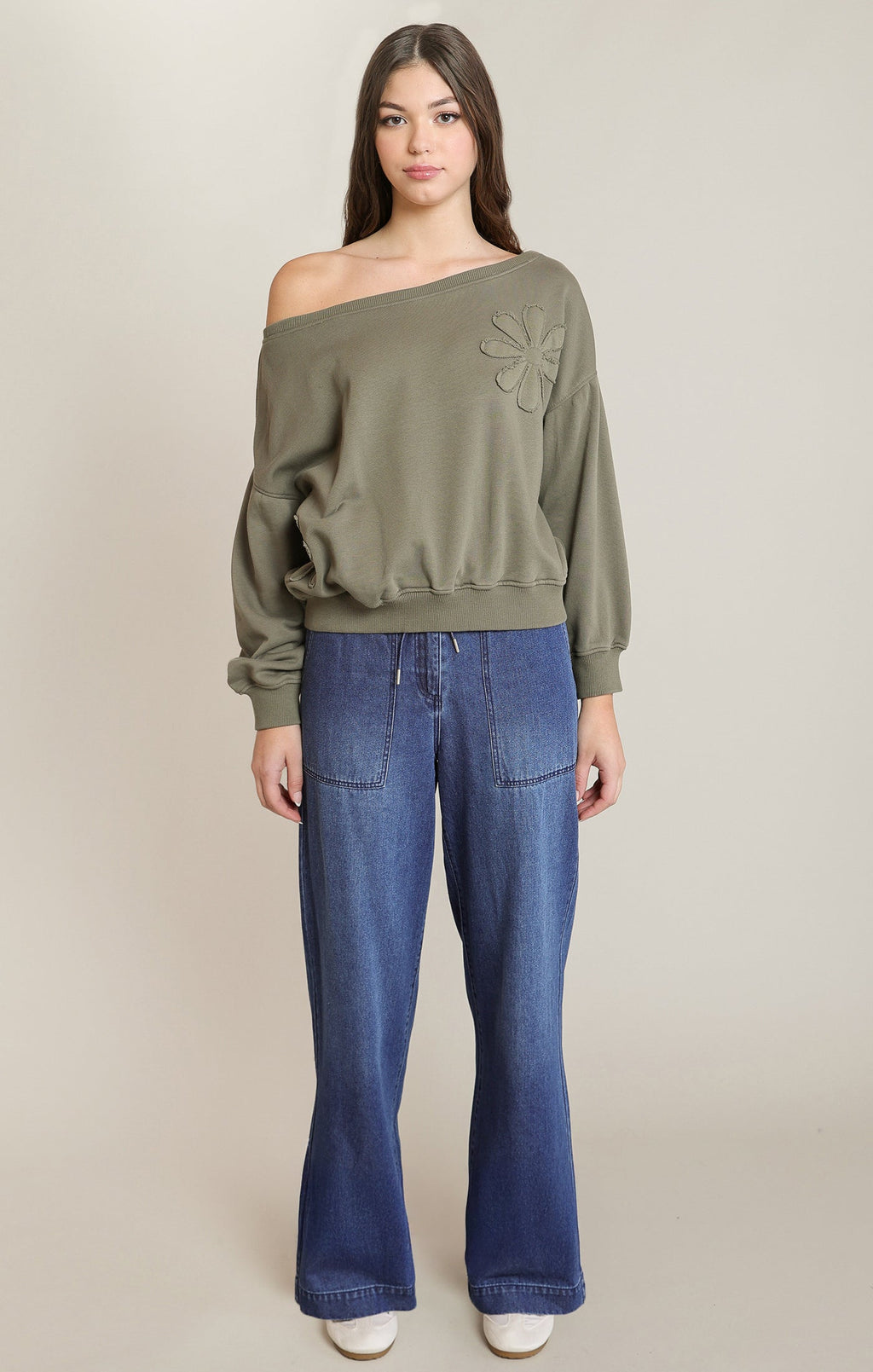 Floral-Embroidered Cotton-Blend Sweatshirt