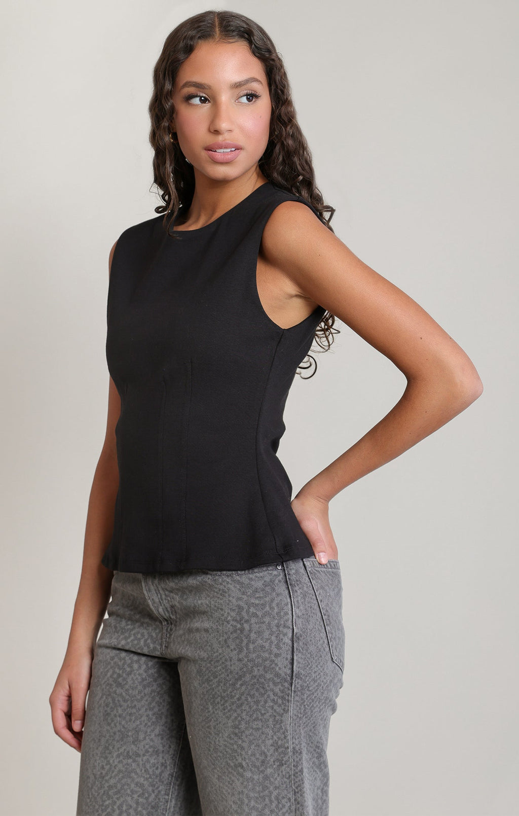 Cinched-Waist Cotton Short-Sleeve Top