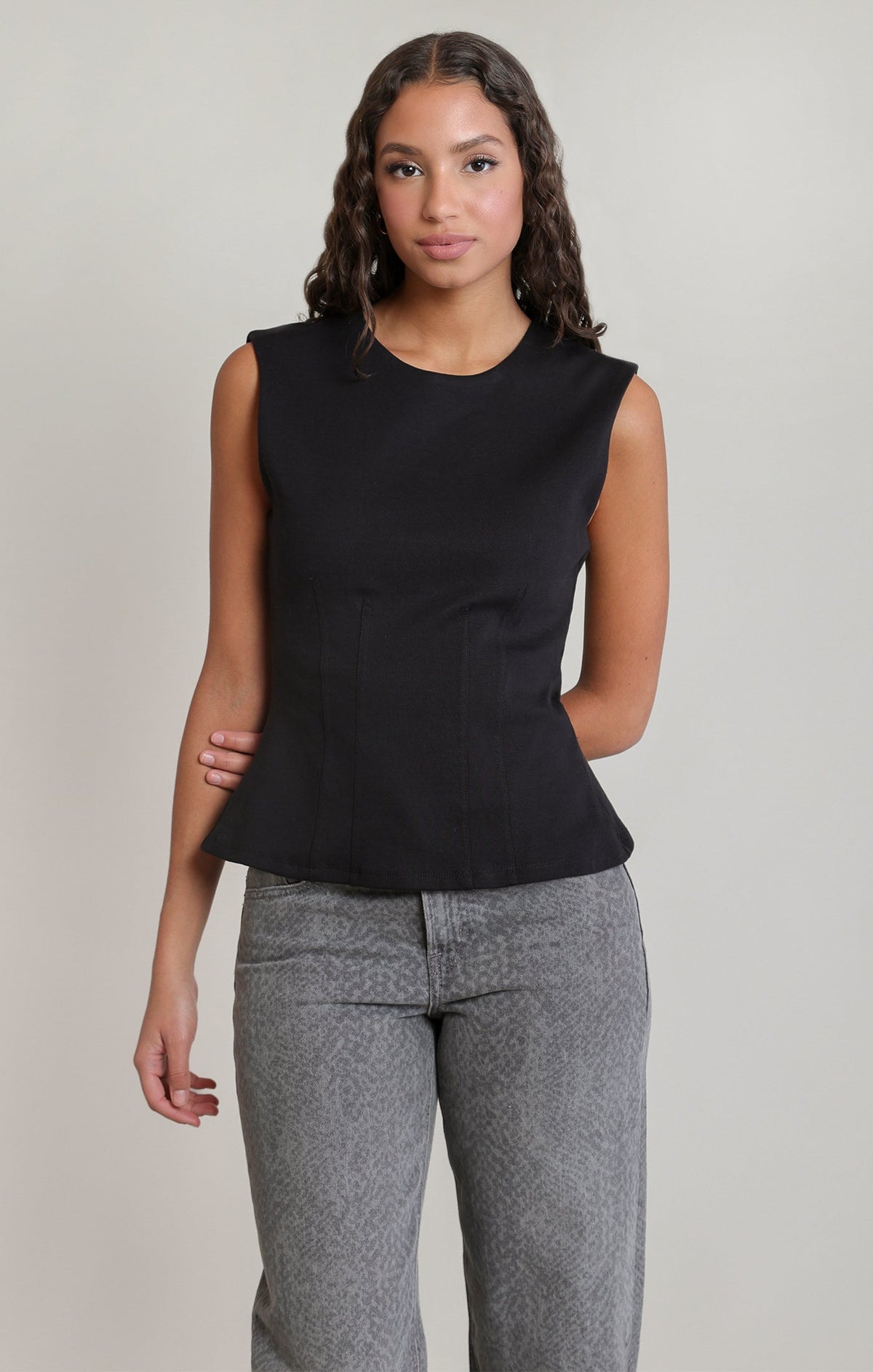 Cinched-Waist Cotton Short-Sleeve Top