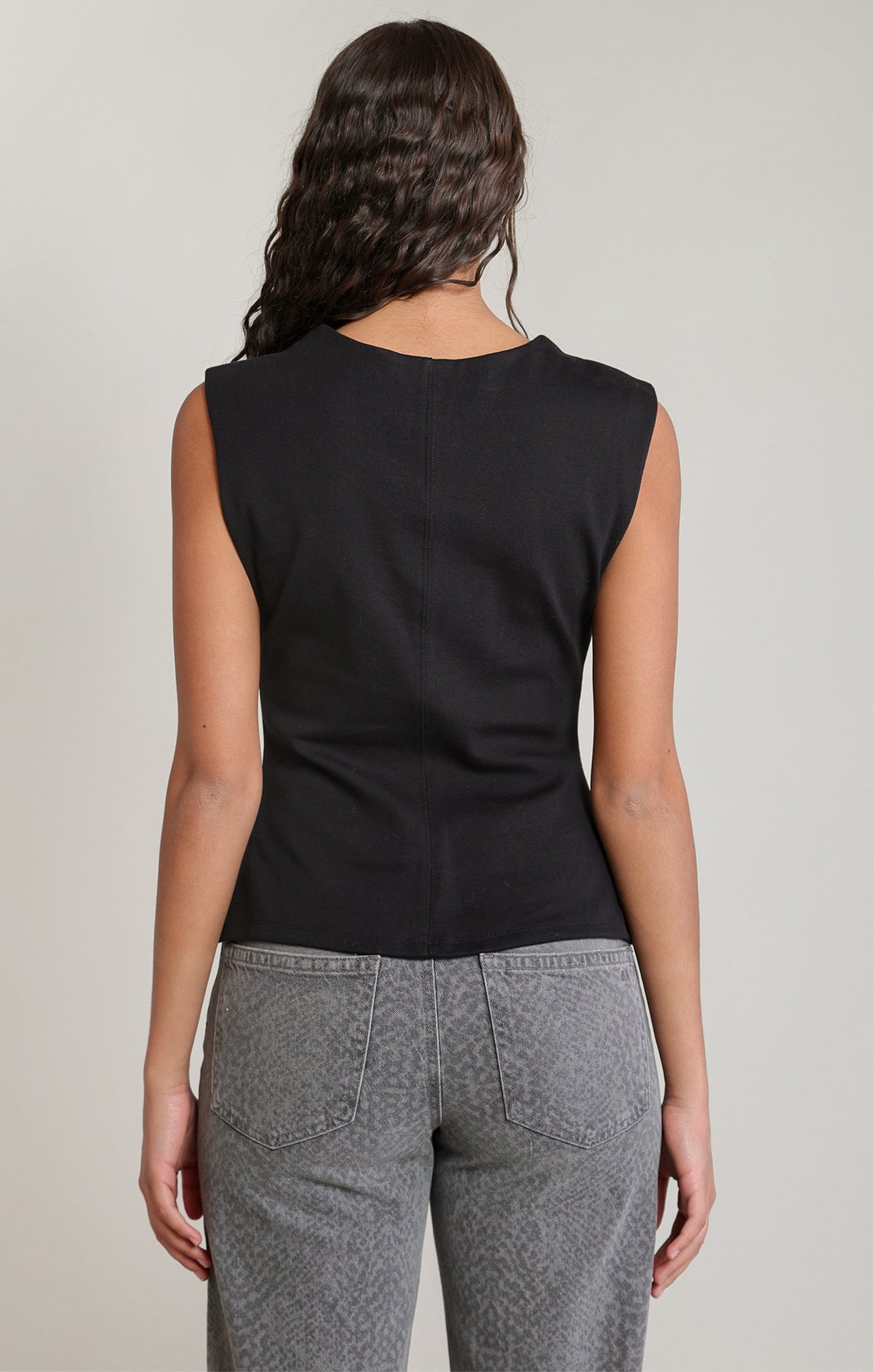 Cinched-Waist Cotton Short-Sleeve Top
