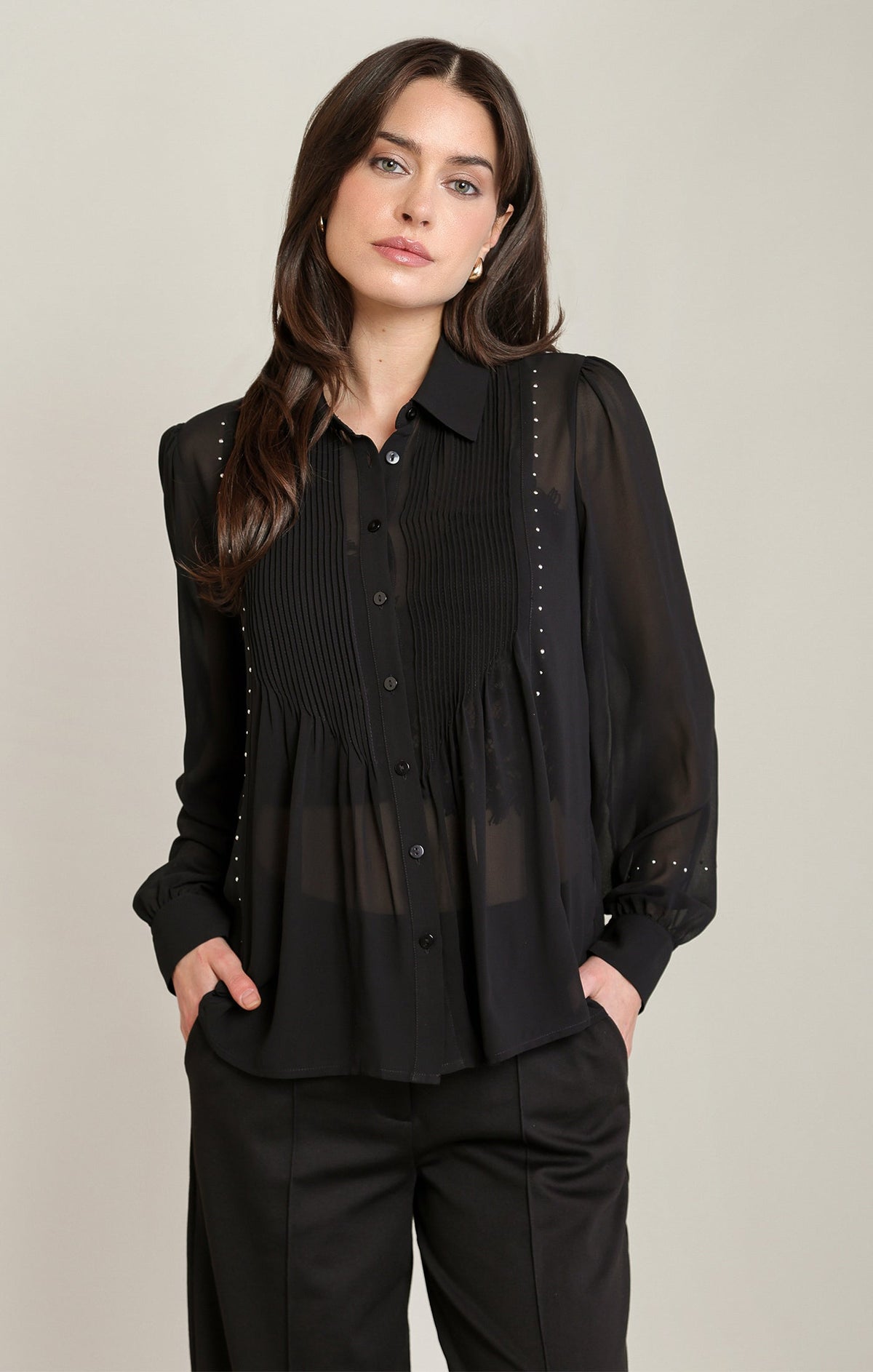 Stud-Detail Long-Sleeve Blouse