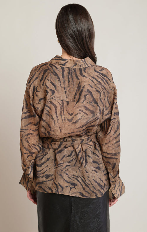 Animal-Print Wrap-Front Shirt