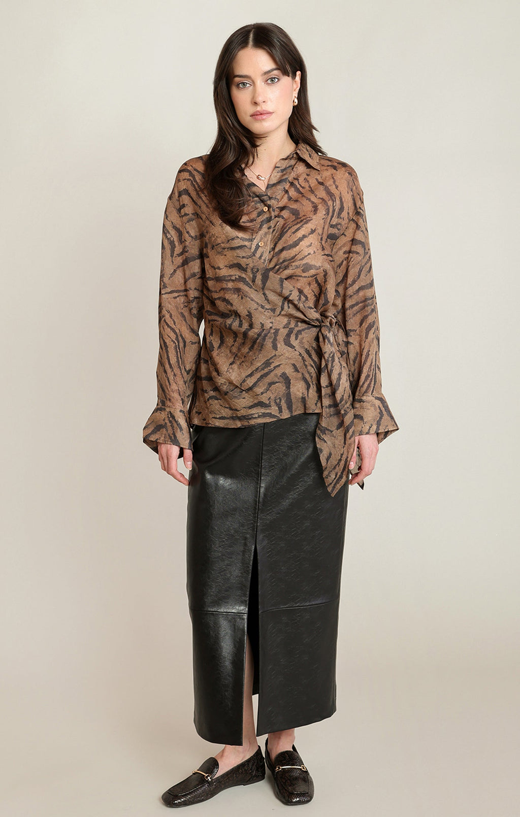 Animal-Print Wrap-Front Shirt