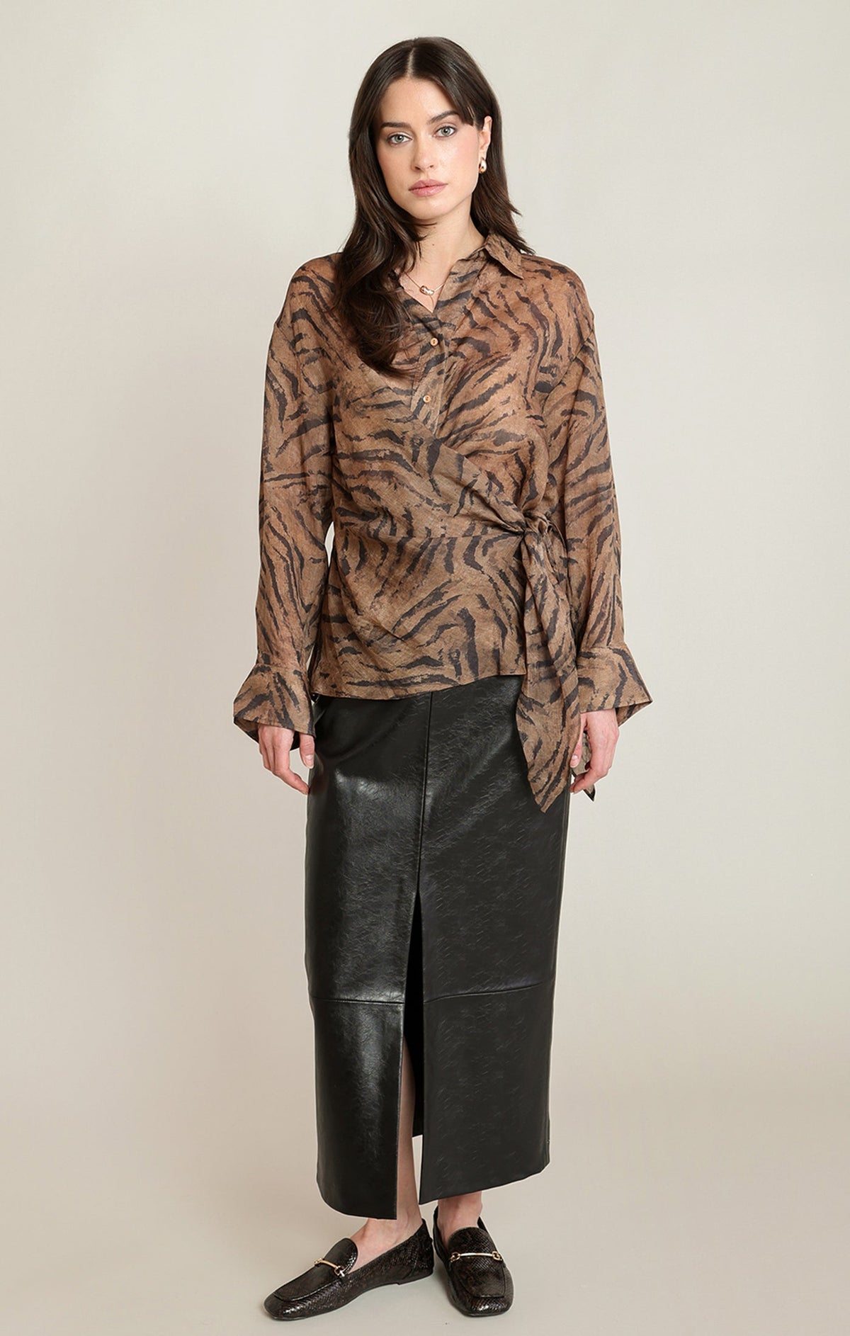 Animal-Print Wrap-Front Shirt