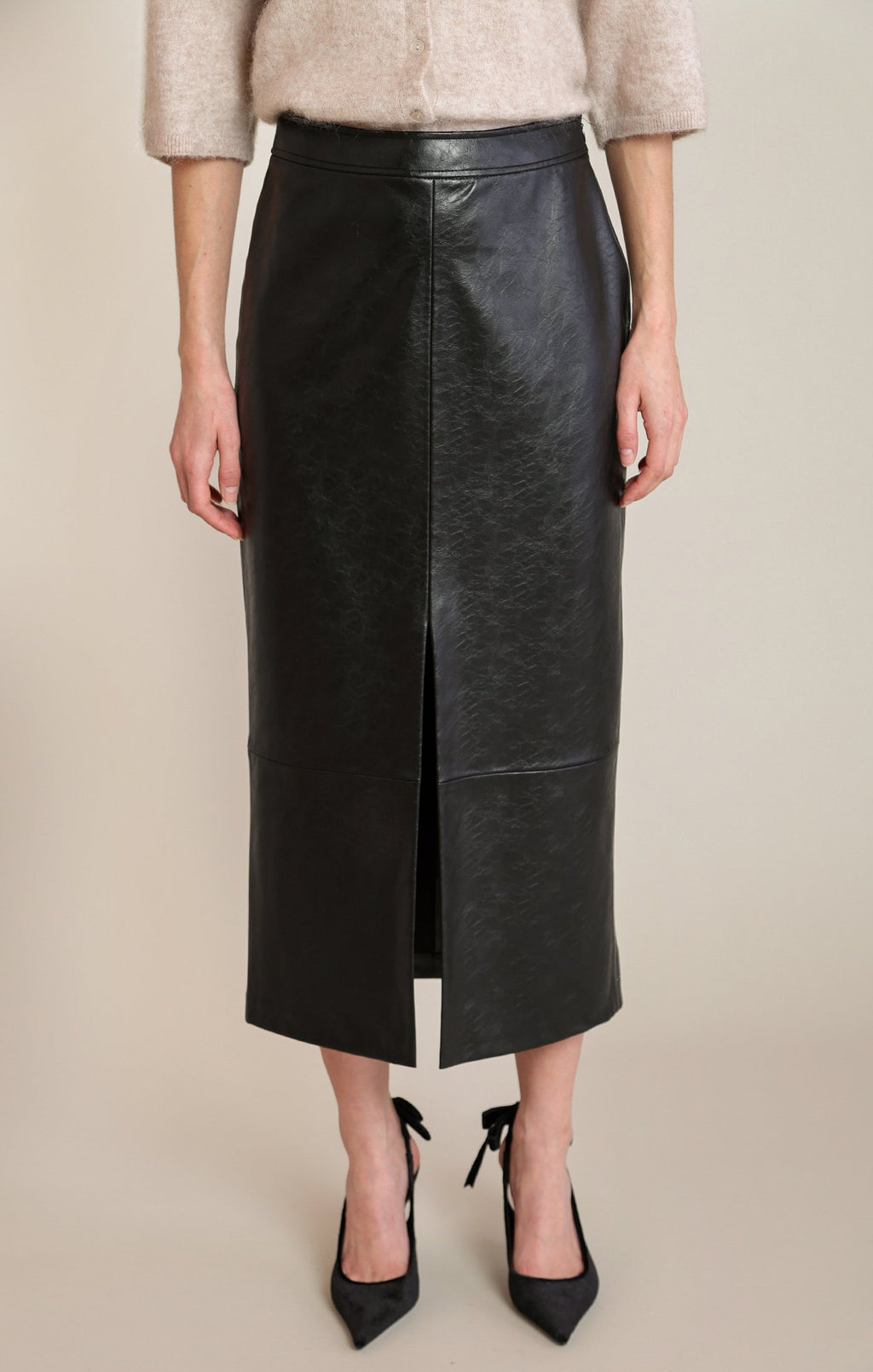 Fitted Faux-Leather Mini Skirt