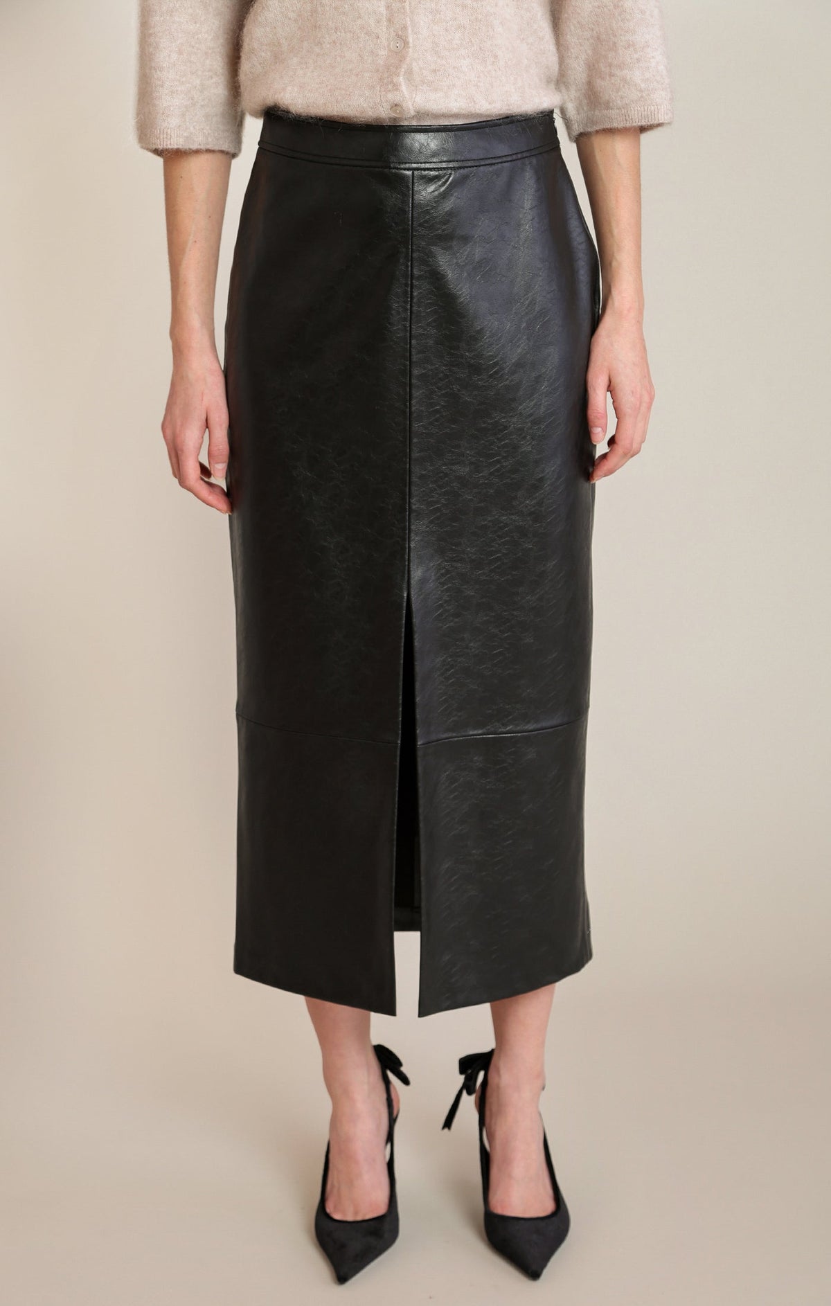 Fitted Faux-Leather Mini Skirt