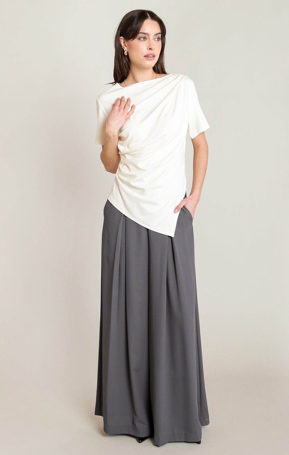 High-Waist Pleated Tapered Trousers