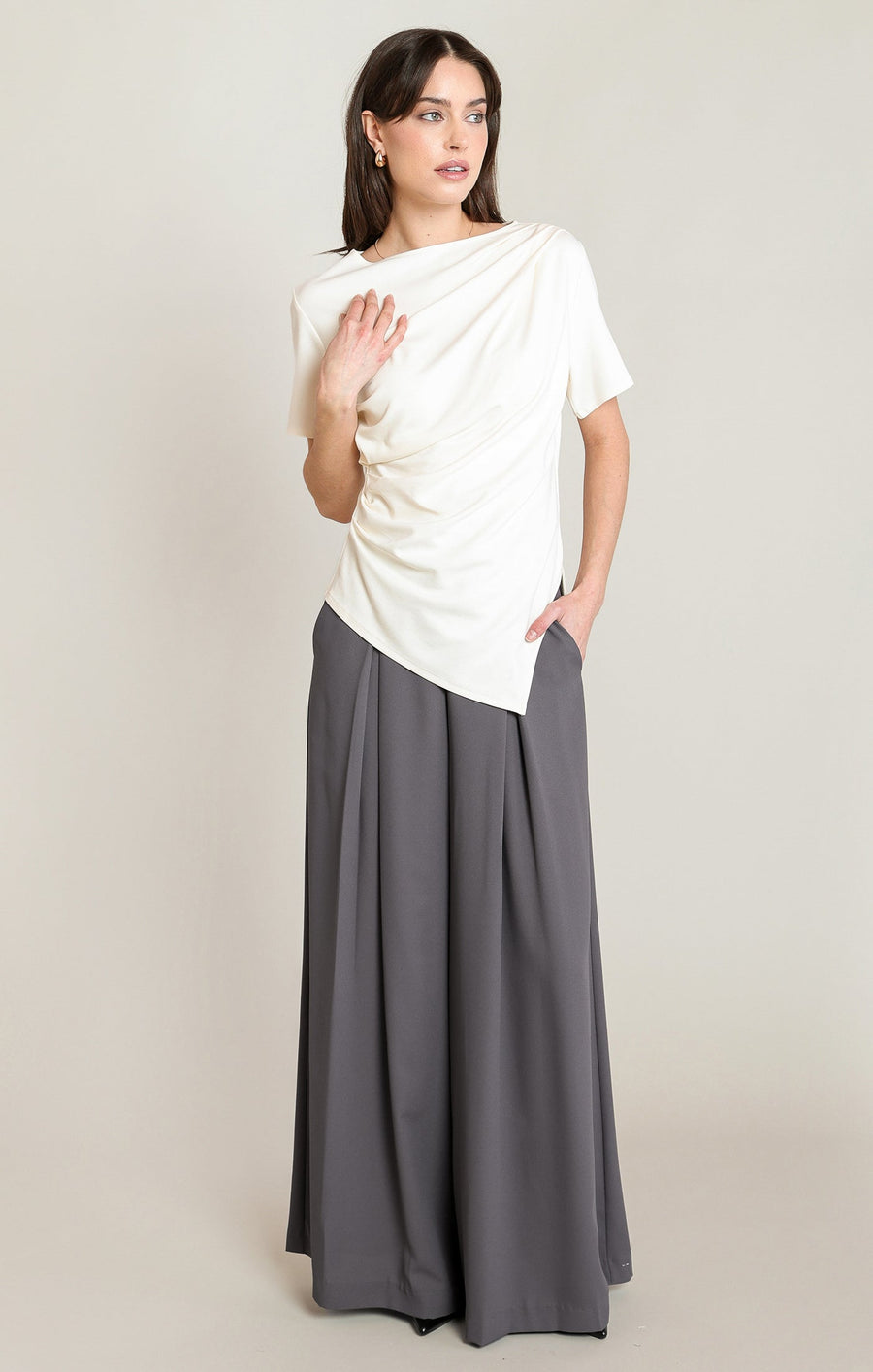 High-Waist Pleated Tapered Trousers