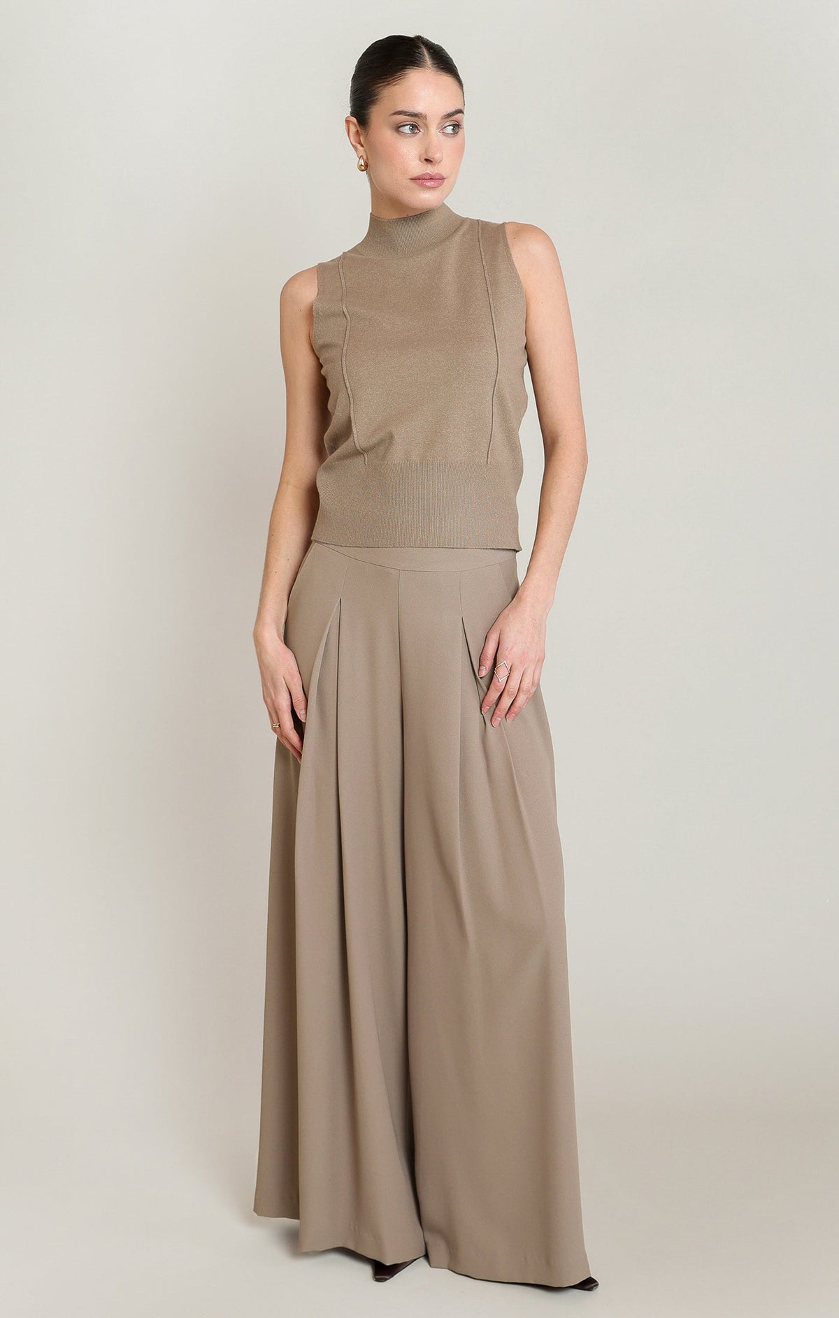 High-Waist Pleated Tapered Trousers