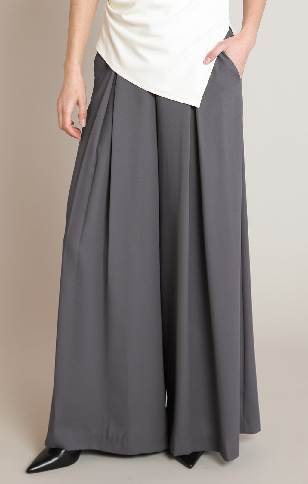 High-Waist Pleated Tapered Trousers