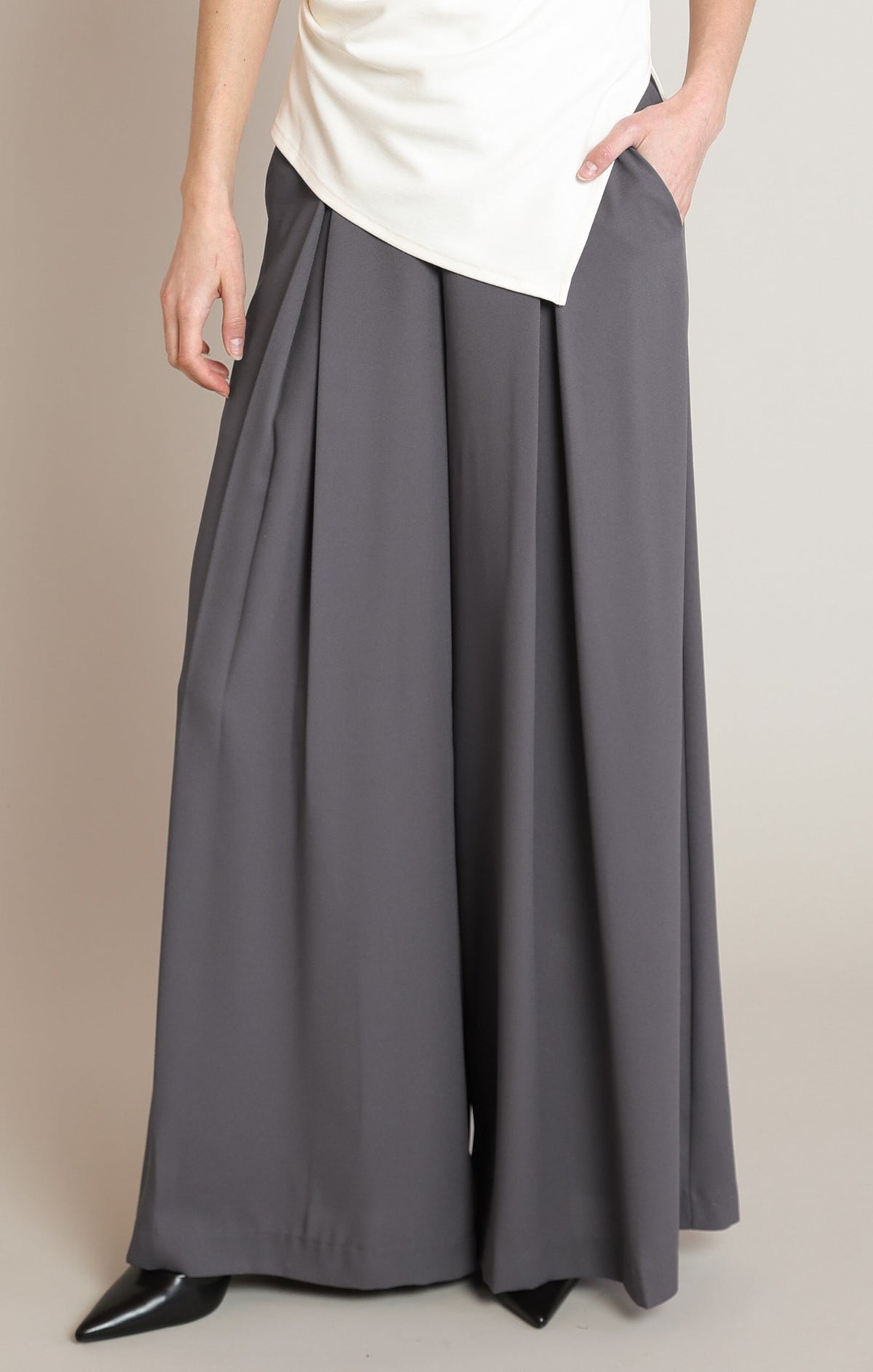 High-Waist Pleated Tapered Trousers