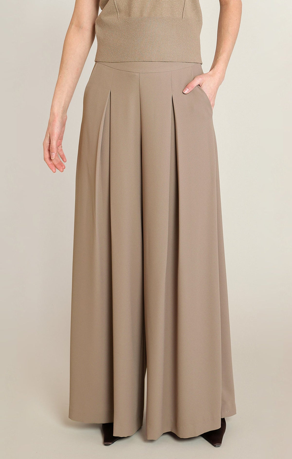 High-Waist Pleated Tapered Trousers