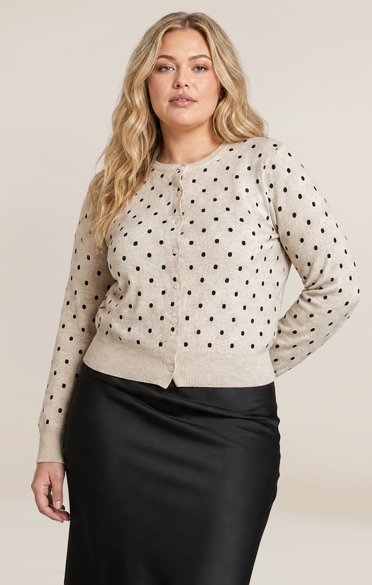 Polka-Dot Open-Front Cardigan