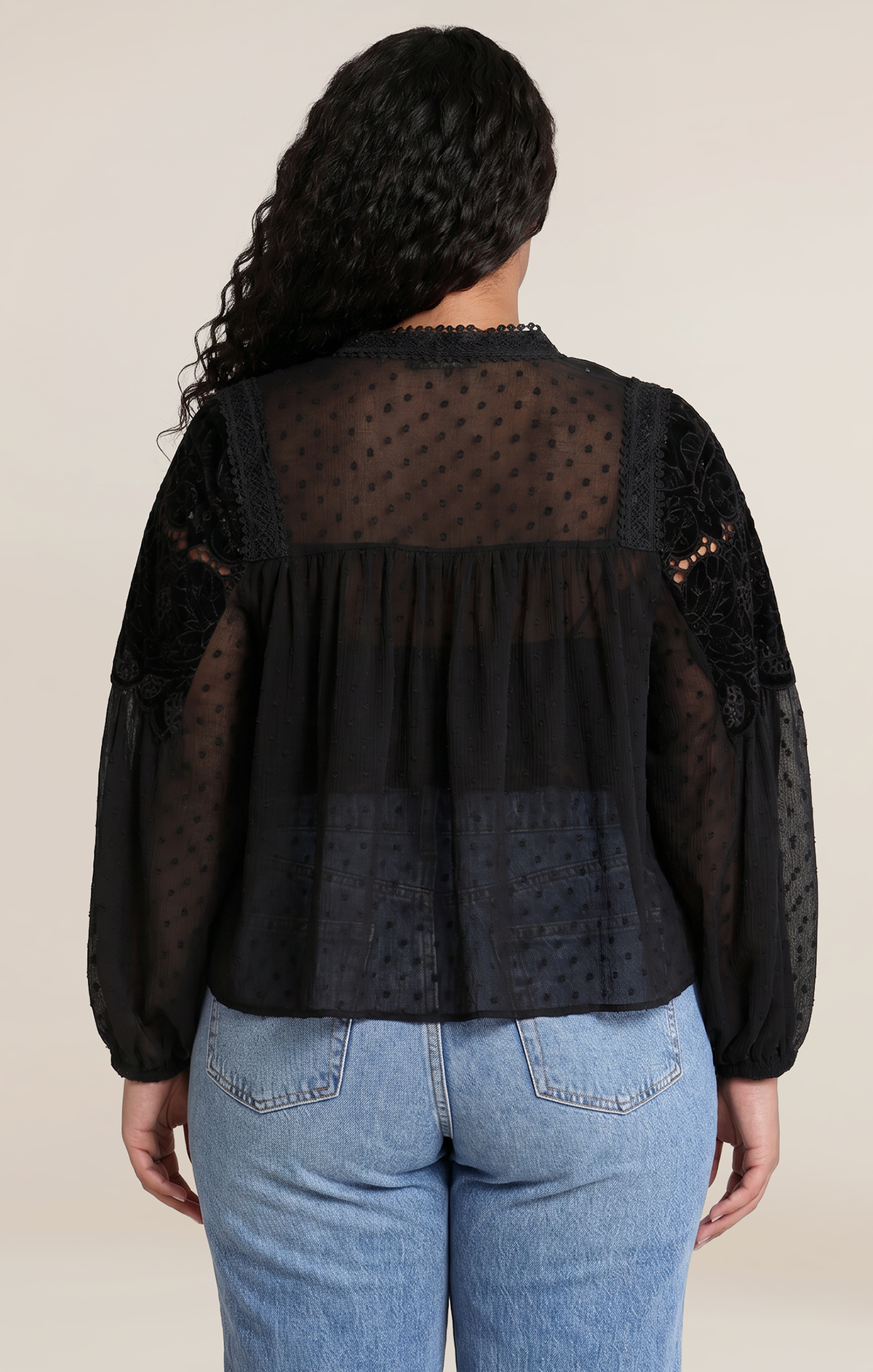 Sheer Lace Blouse with Round Neck