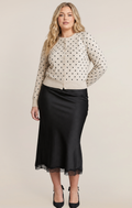 Lace-Trim Satin Midi Skirt