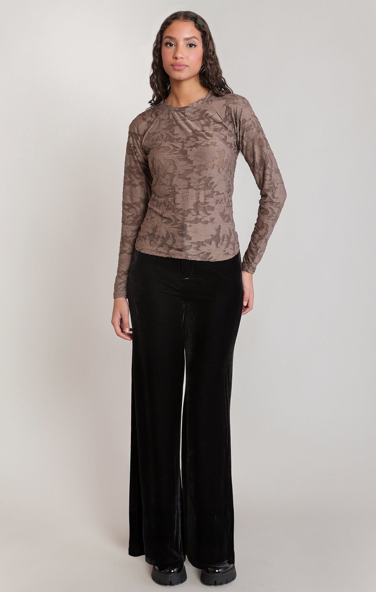 Stretch Velvet Wide-Leg Trousers