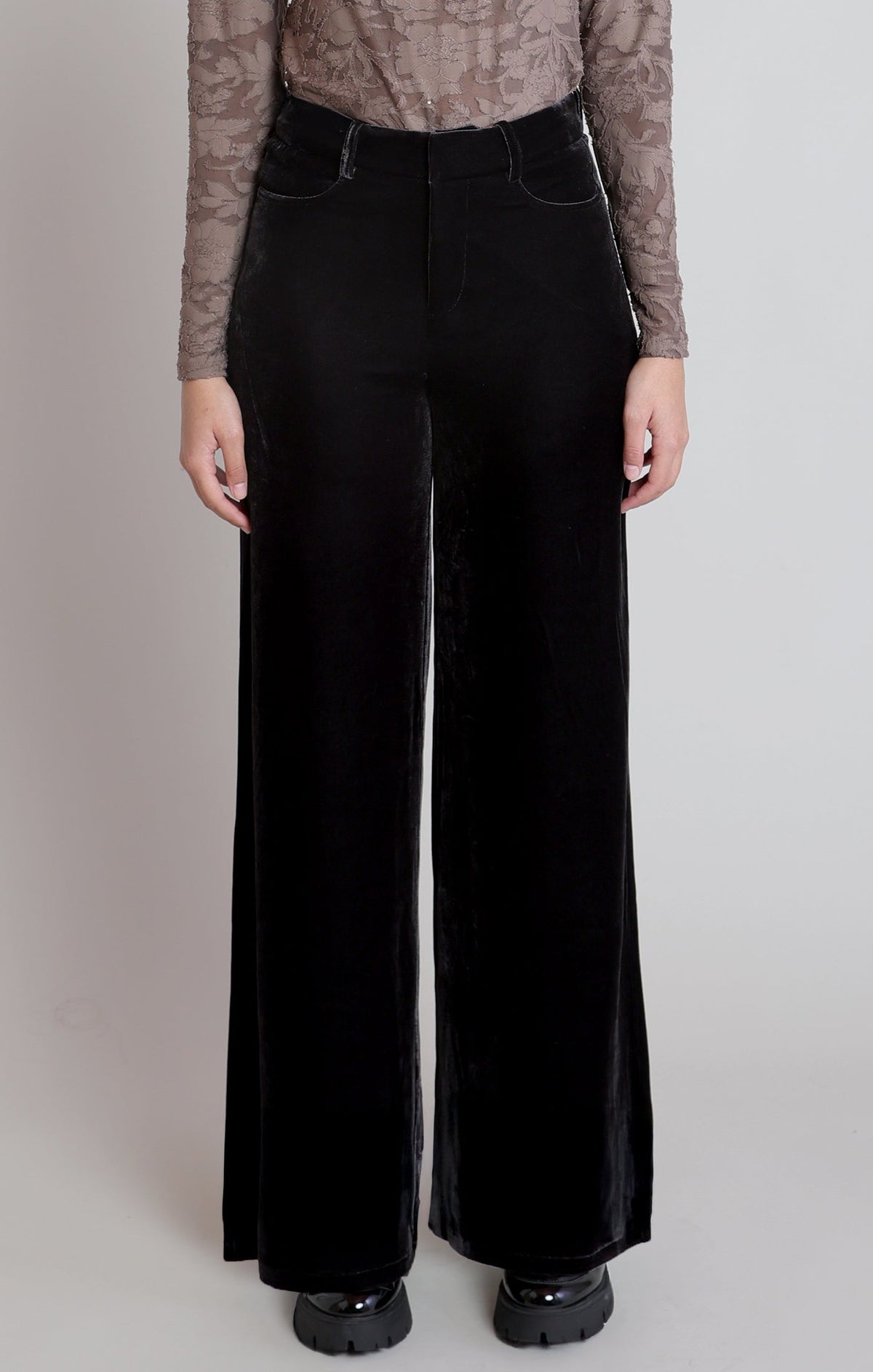 Stretch Velvet Wide-Leg Trousers