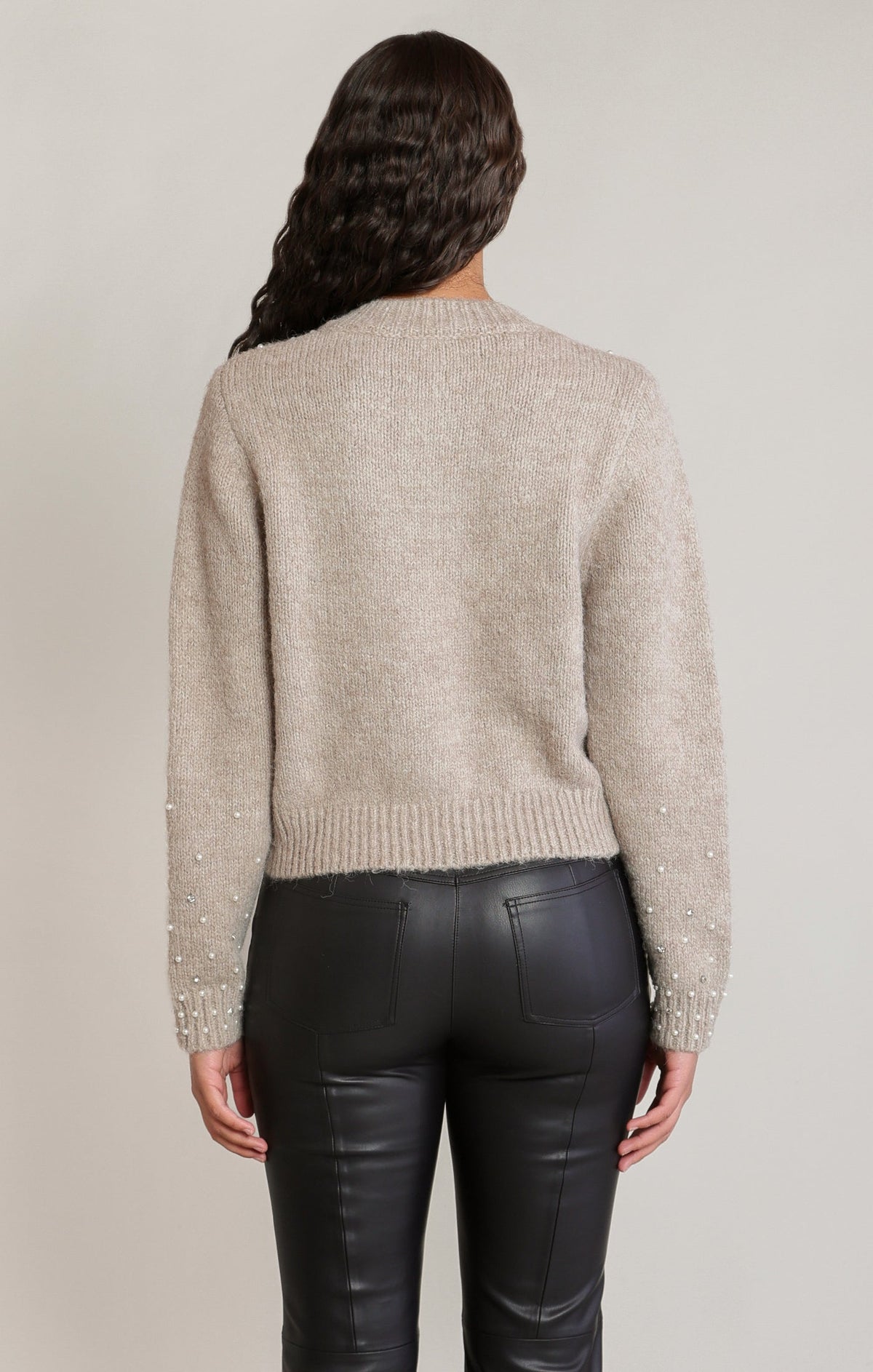 Embellished Round-Neck Open Cardigan