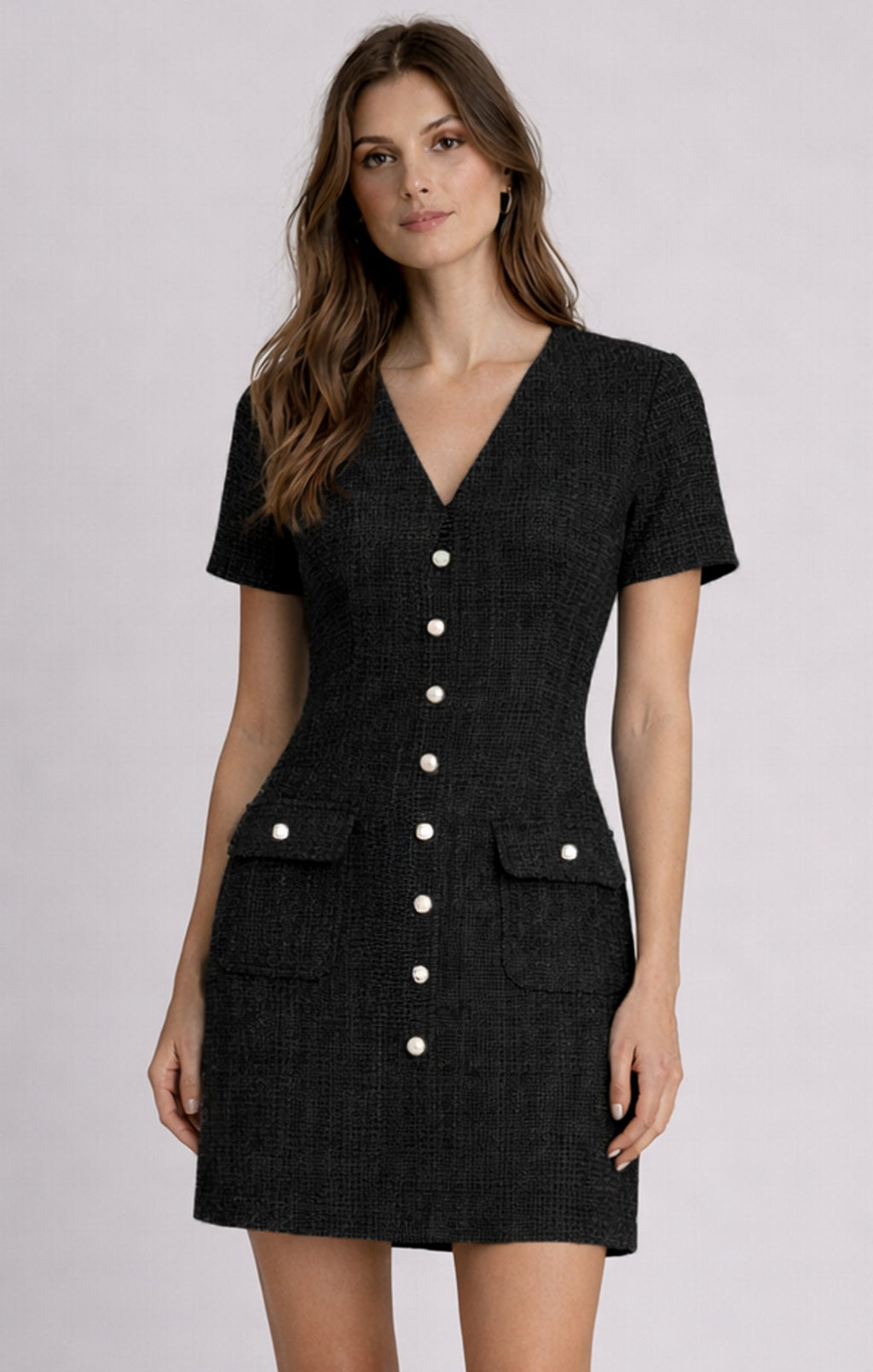 Long-Sleeve Tweed-Texture Mini Dress