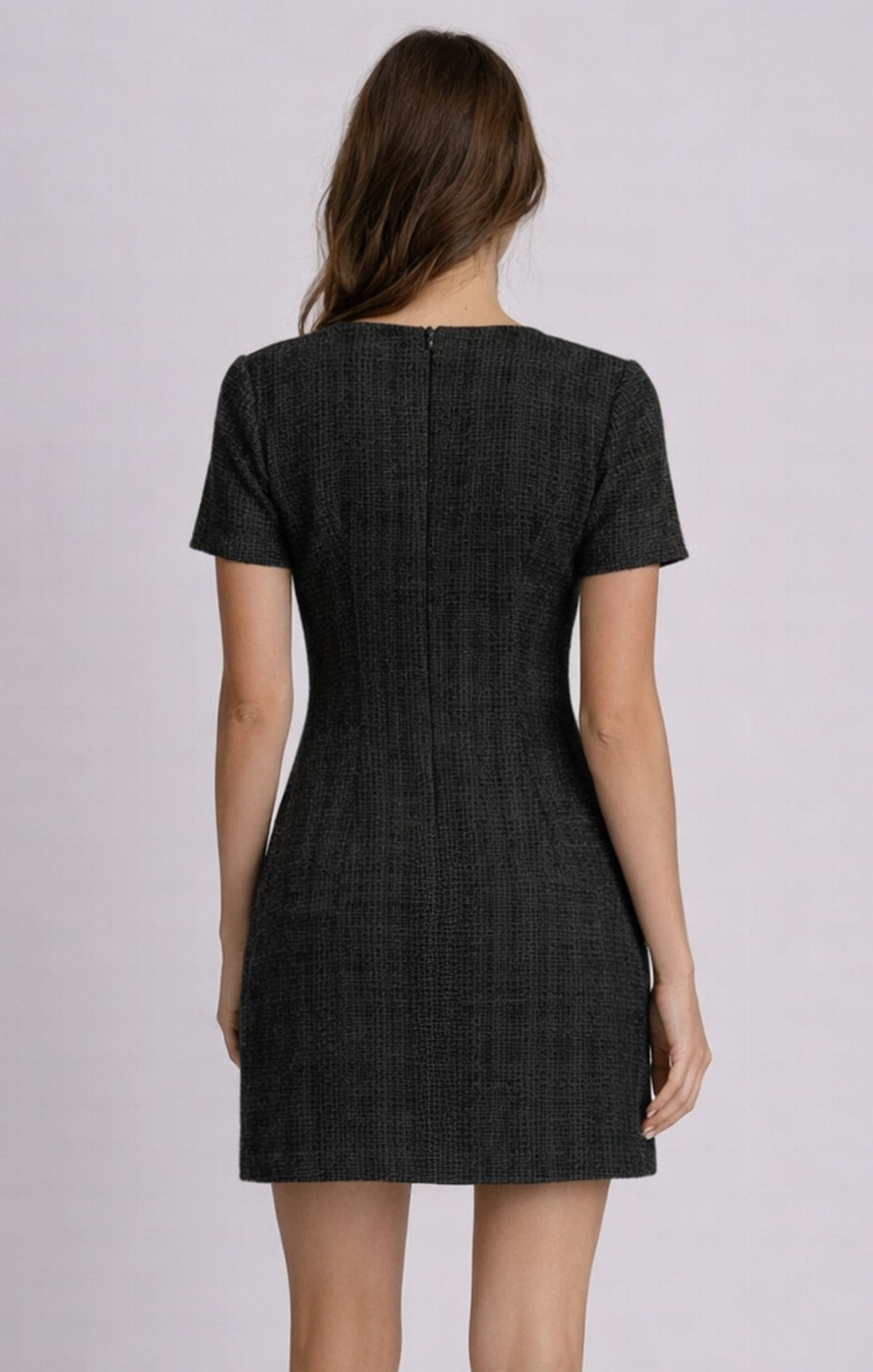 Long-Sleeve Tweed-Texture Mini Dress