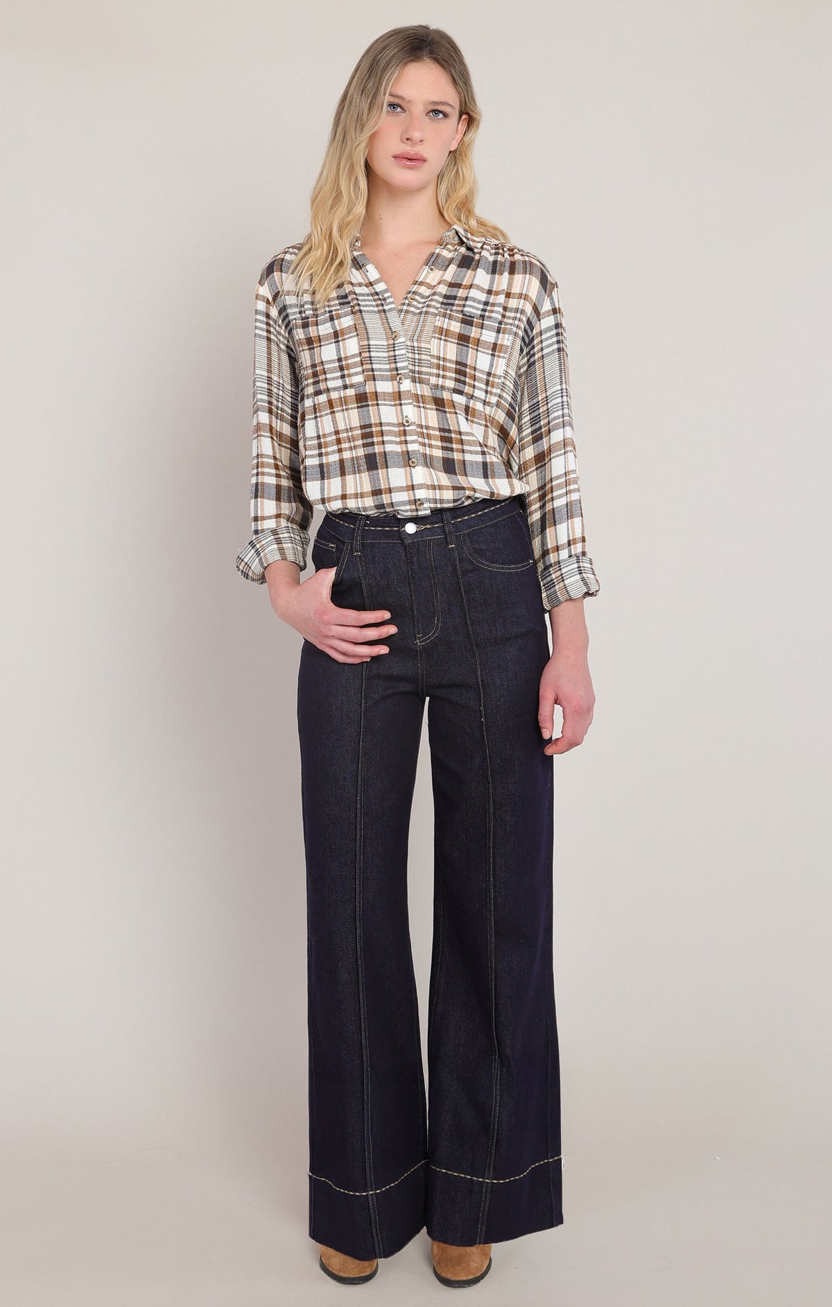 Relaxed Check Shirt with Button Front
