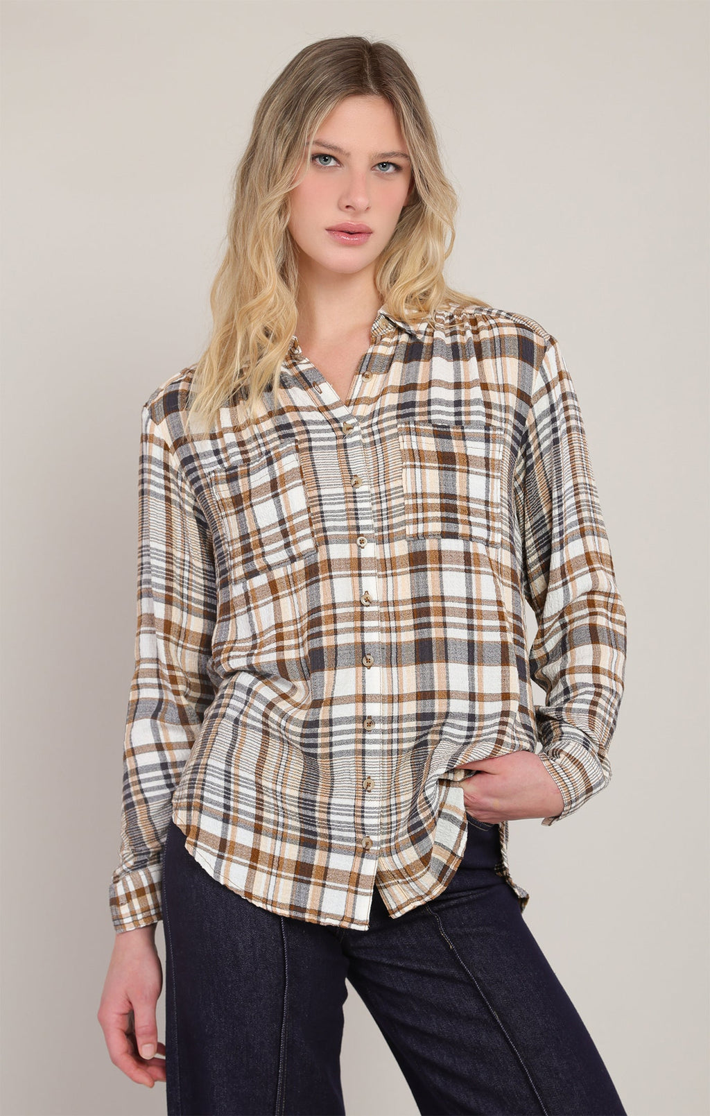 Relaxed Check Shirt with Button Front