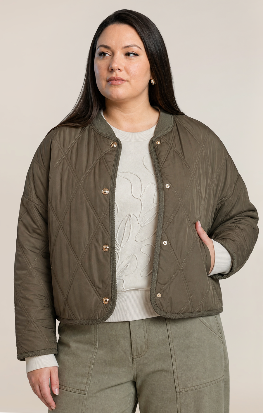 Padded Quilted Jacket with Front Zip