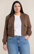 Houndstooth Zip-Front Bomber Jacket