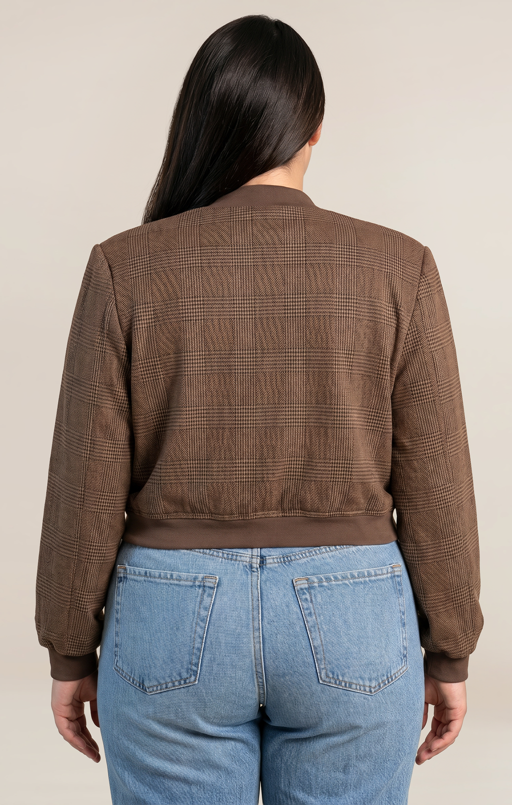 Houndstooth Zip-Front Bomber Jacket