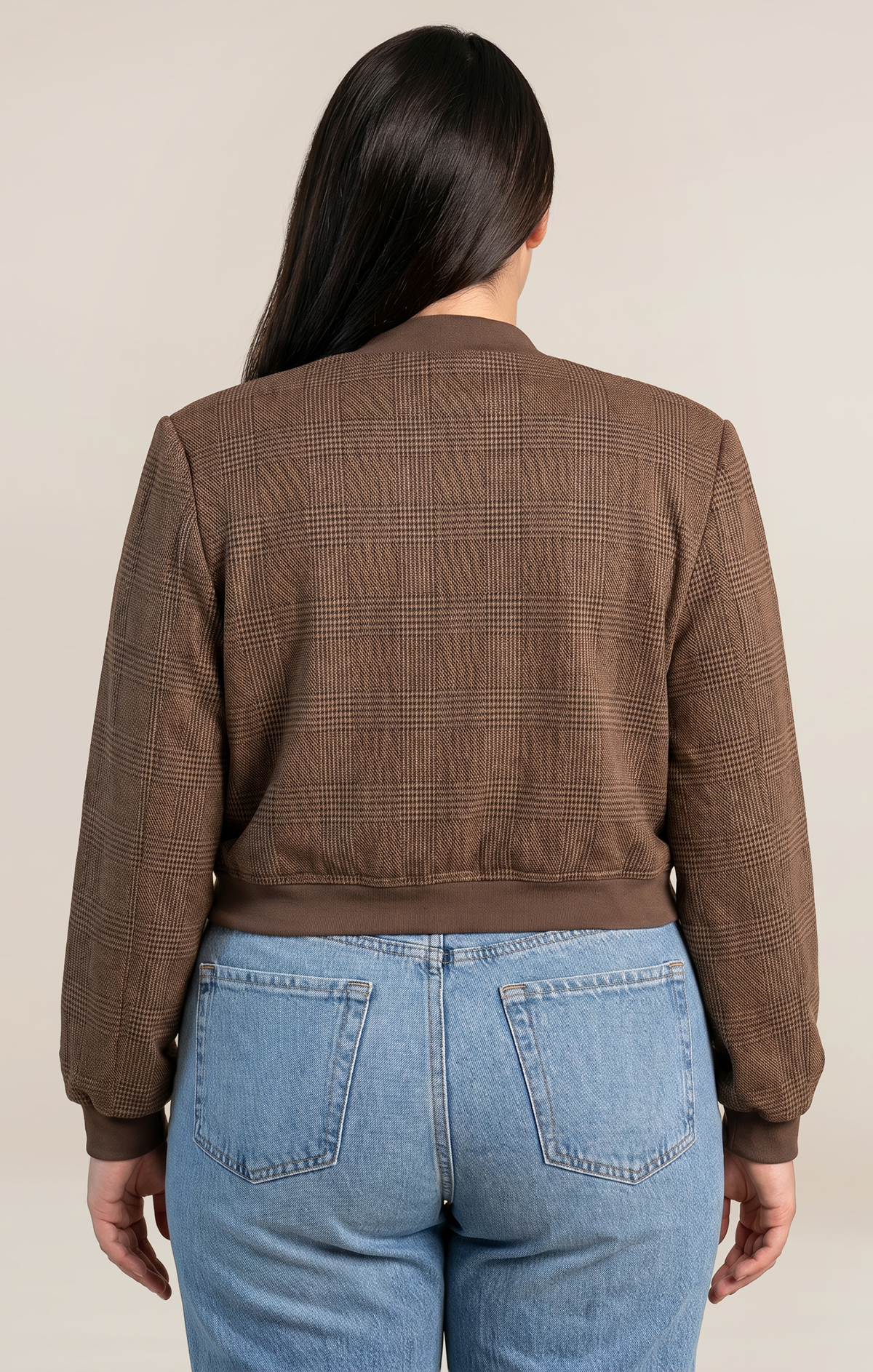 Houndstooth Zip-Front Bomber Jacket