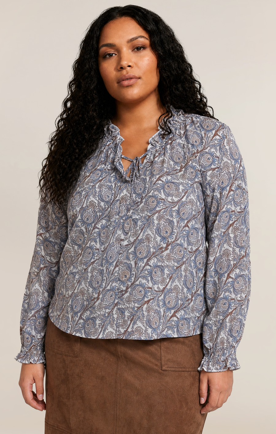 Silk-Blend Balloon-Sleeve Blouse