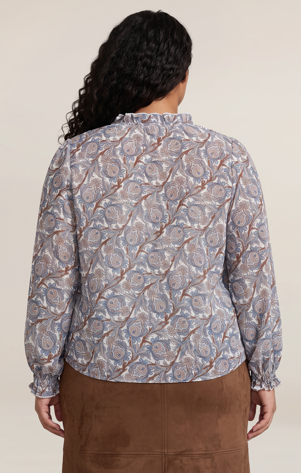 Silk-Blend Balloon-Sleeve Blouse