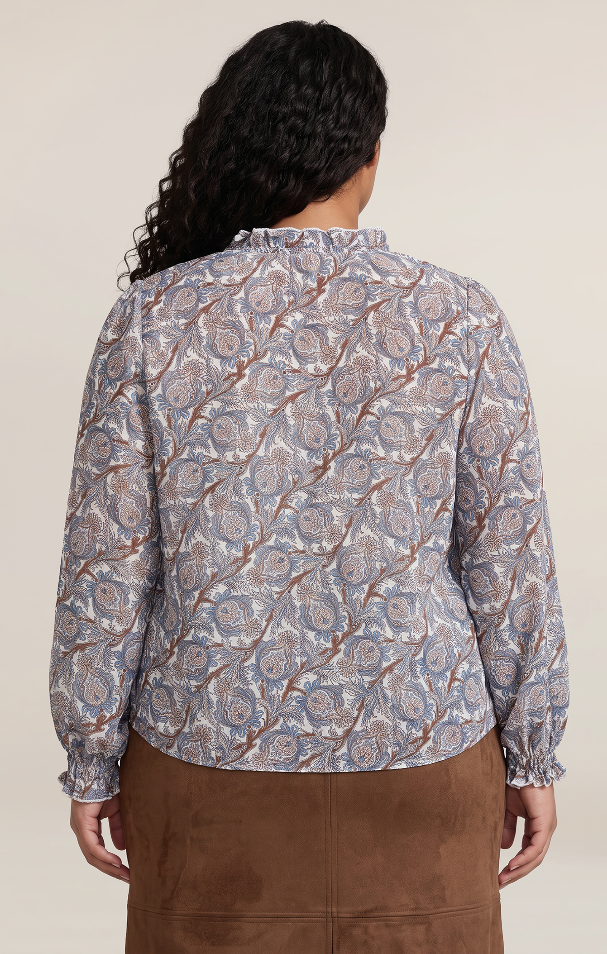 Silk-Blend Balloon-Sleeve Blouse