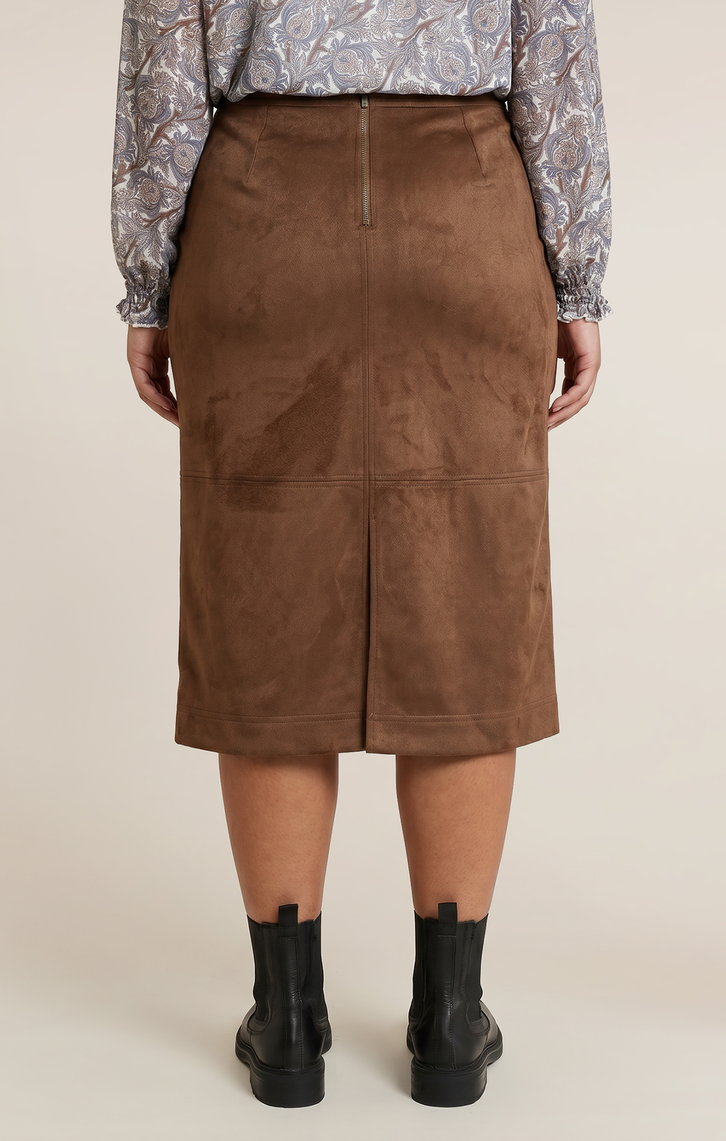 Faux-Suede Straight Midi Skirt