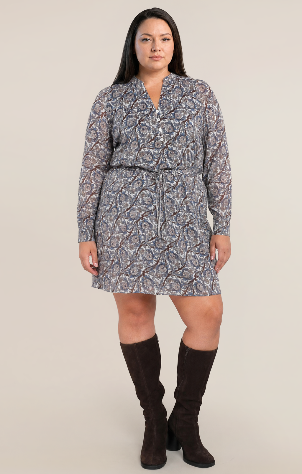 Silk-Blend Button-Detail Midi Dress with Tie Belt