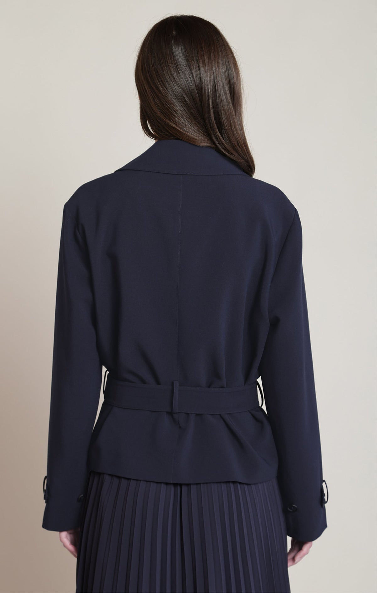 Belted Short Trench Jacket with Notched Lapels