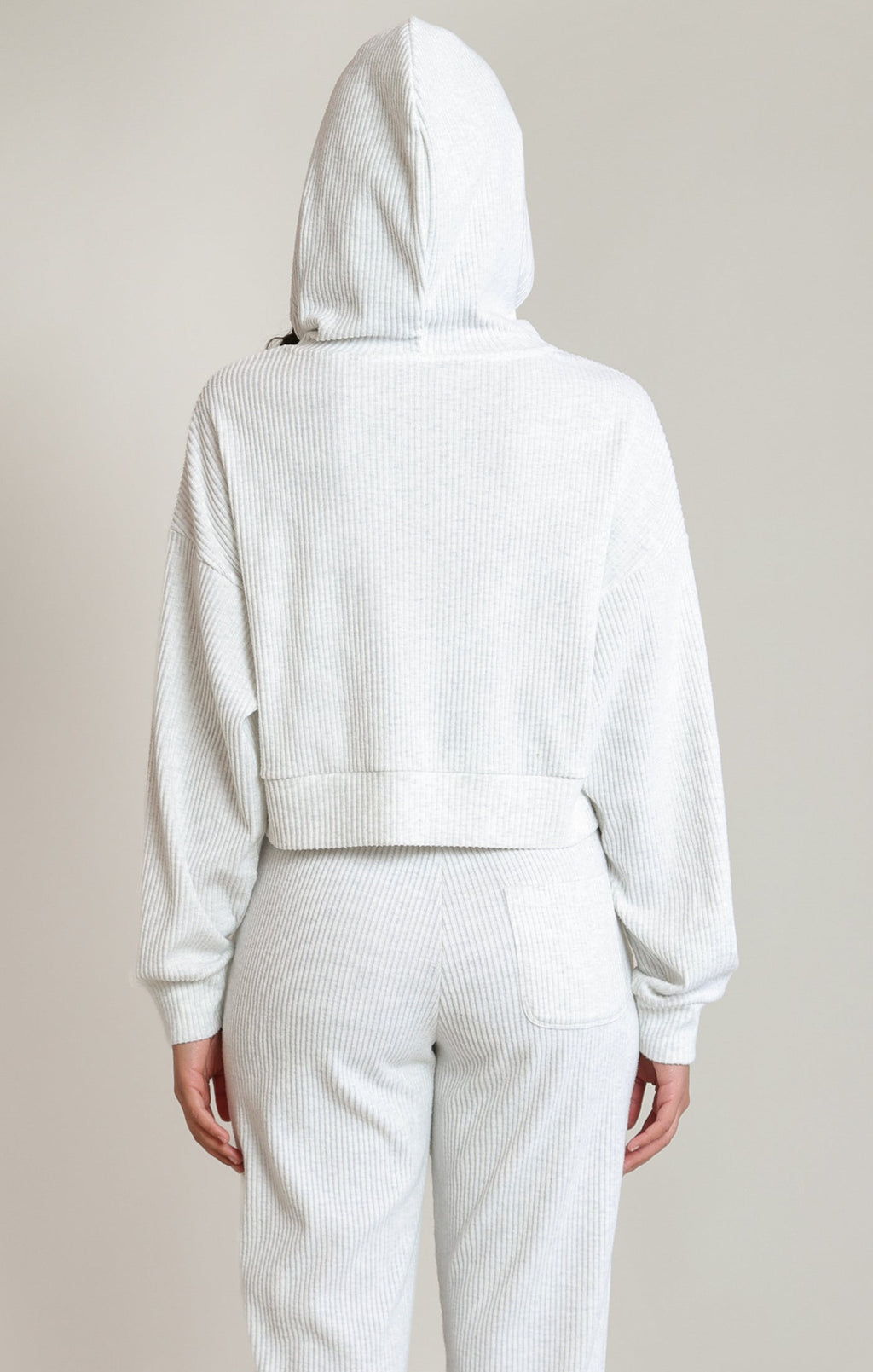 Ribbed Drawstring Hoodie with Front Pocket